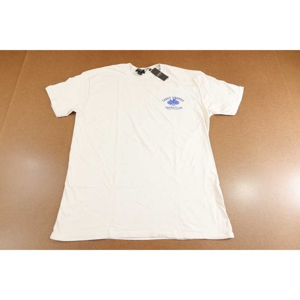 Boohoo Man Medium Oversized Ecru Saint Tropez Graphic Short Sleeve T-Shirt NWT